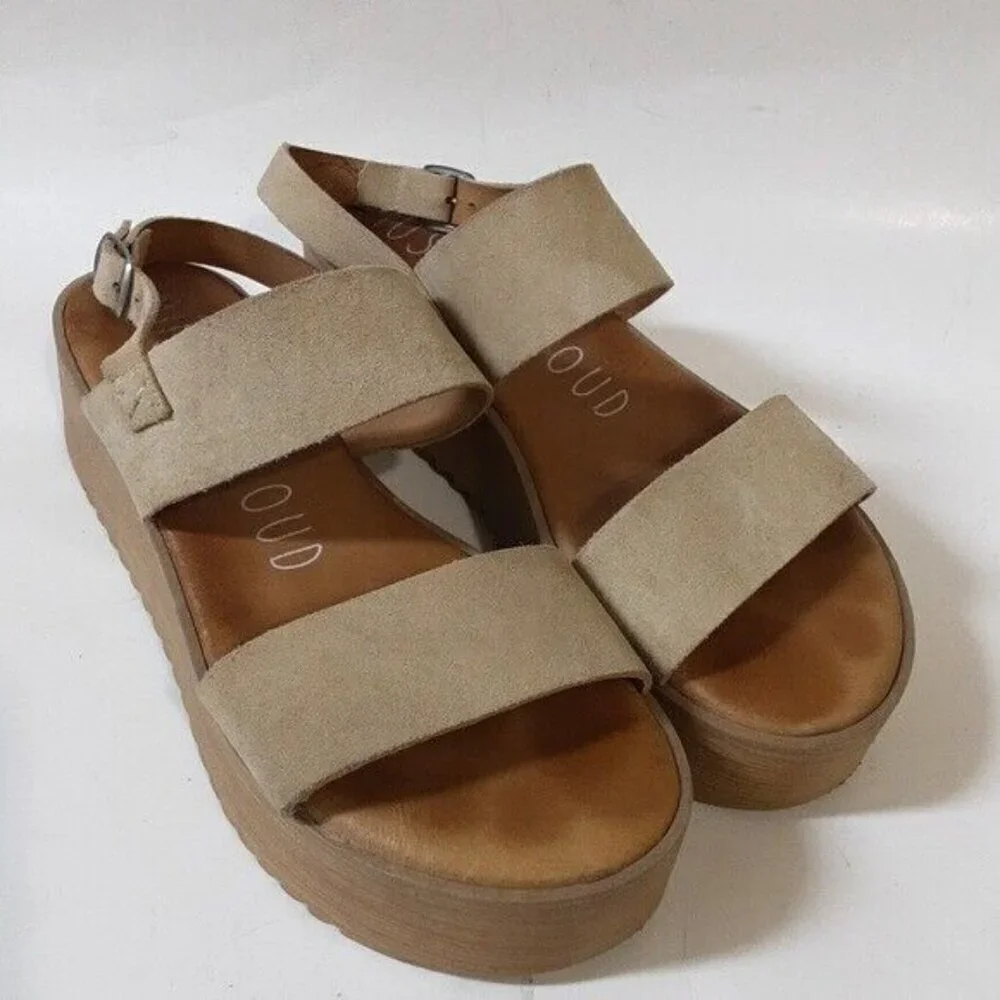 Musse & Cloud anthropologie women suede Casual Platform Sandals 40 tan y2k goth